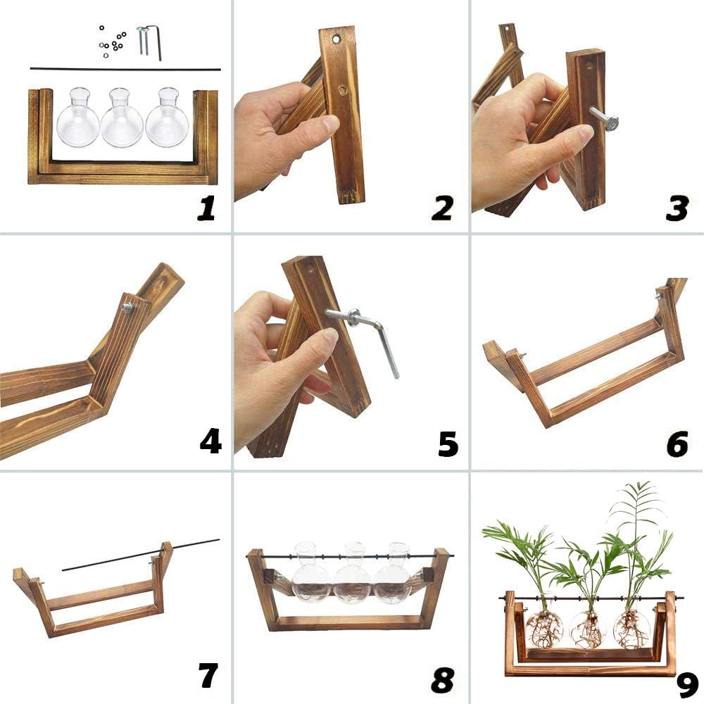 Ivolador Desktop Glass Planter Bulb Vase Bulb Plant Terrarium with Retro Solid Wooden Stand and Metal Swivel Holder for Hydroponics Plants Home Garden Wedding Decor (3 Bulb Vase): Pet Supplies