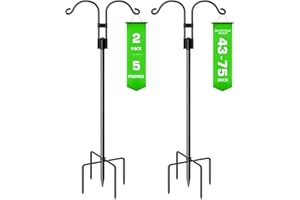SVOPY 76 Inch Bird Feeder Pole with 5 Prongs Base, 2Pack Double Shepherds Hook for Bird Feeder, Adjustable Heavy Duty Bird Feeder Hangers for Outside Hanging Bird Feeder, Plant, Lantern
