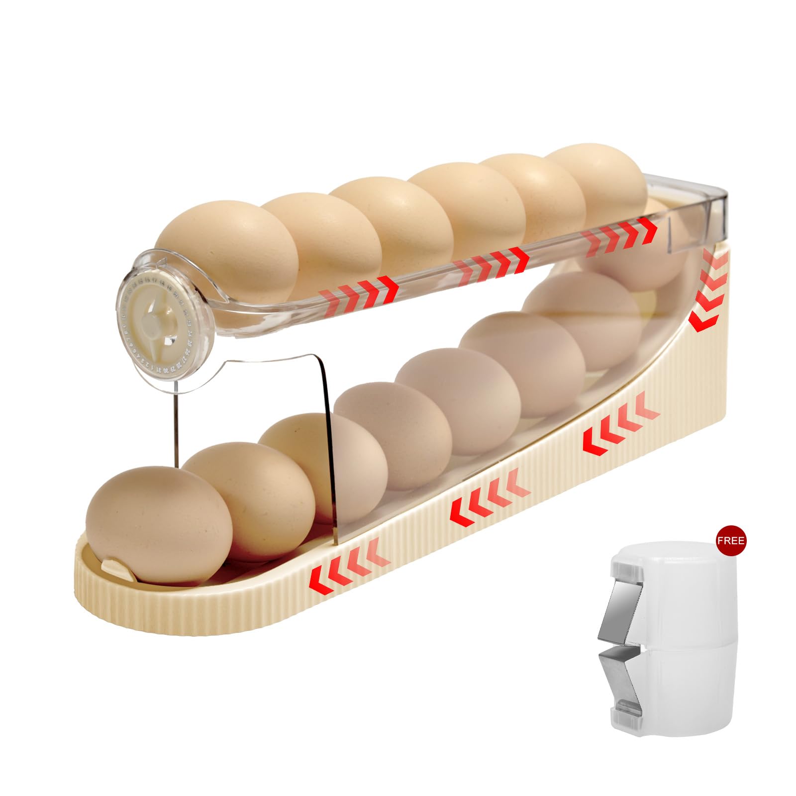 Photo 1 of 0510SKER egg holder for fridge-Auto Rolling Fridge Egg Organizer,egg dispenser for refrigerator,Egg preservation rack,Egg Storage Rack for Kitchen,egg container refrigerator(Clear, 2 Tiers)