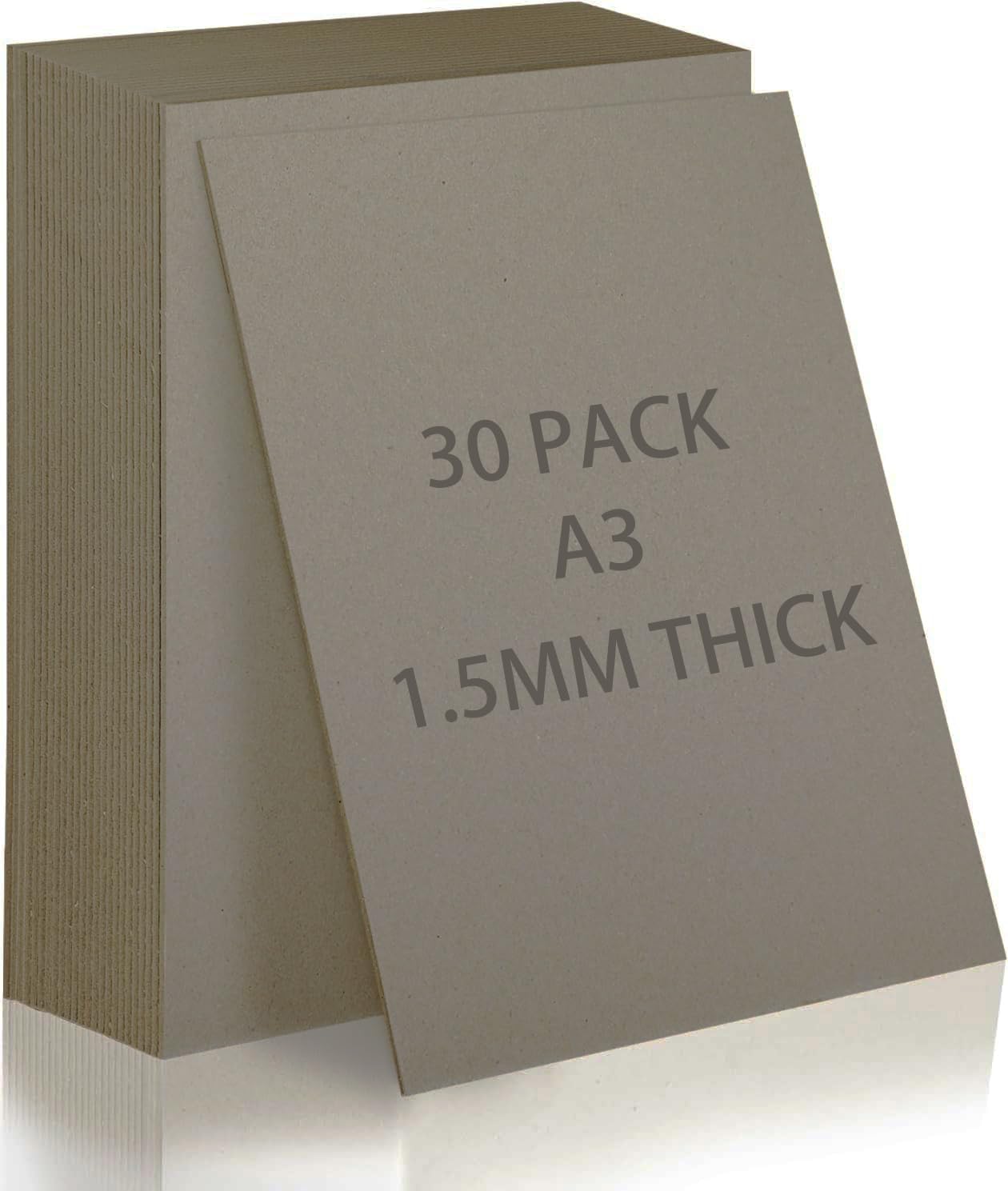 SHUESS A3 Greyboard 30 Sheets - 1500 Micron A3 (29.7 X 42 cm) Mount Board - Double-Side Grey Board - Thick Cardboard for Model Making, Thick 1.5 MM