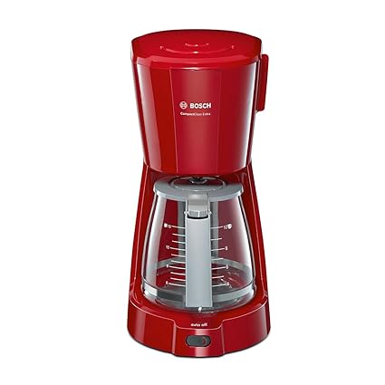 Bosch Compact Class TKA3A034 15-Cup Filter Coffee Machine with Glass Jug (Red)
