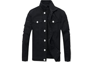 LZLER Men's Denim Jackets Distressed Destroyed Classic Vintage Slim Fit Ripped 2024 Fashion Trendy Trucker Jean Jackets
