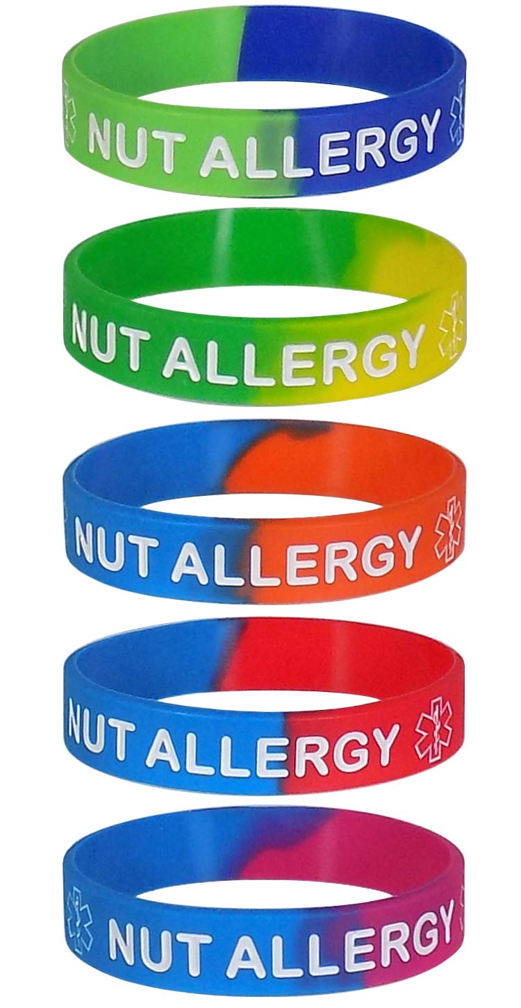 Max Petals NUT ALLERGY Silicone Wristbands - Blue, Orange, Green and Black Small Sizes (4 Pack), 7 Inch