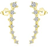 925 Sterling Silver Post Cubic Zirconia Ear Crawle Earring For Women 7 Crystal Star Ear Stud Earrings AAA CZ Arrow Ear Climber Hypoallergenic Piercing Gifts For Her