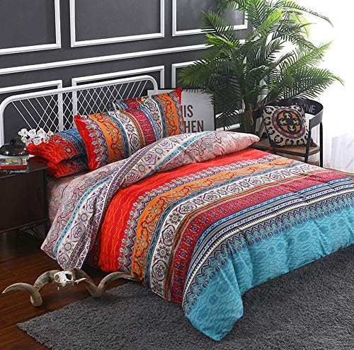 XRROOK Moroccan Bohemian Retro Printing Duvet Cover Set Ethnic Exotic Style Indian Bohemia Exotic Quilt Covers Lightweight Microfiber Mandala Bedding Set-Red-King Size(220x240cm)