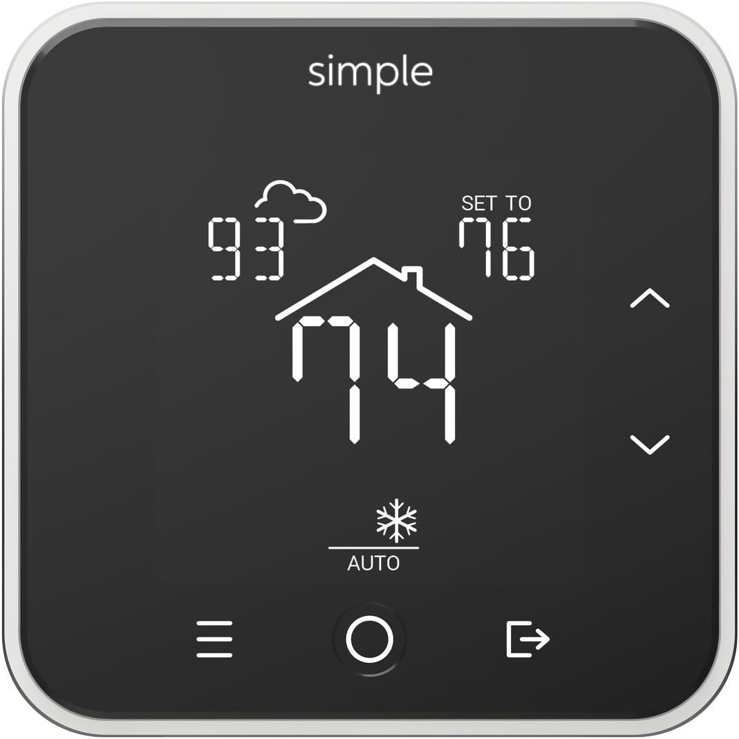 The Simple Thermostat, Energy Star Wi-Fi Smart Thermostat With Mobile App, 7 Day Schedule, Compatible with Alexa (Black With C-Wire)
