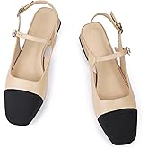 Dsevht Slingback Flats for Women Closed Square Toe Mary Jane Ballet Flats Casual Fashion Dress Shoes for Women