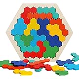 Wooden Hexagon Puzzle Brain Teasers Toy Tangram Jigsaw Shape Pattern Block Colorful Toy Geometry Logic IQ Game STEM Montessor