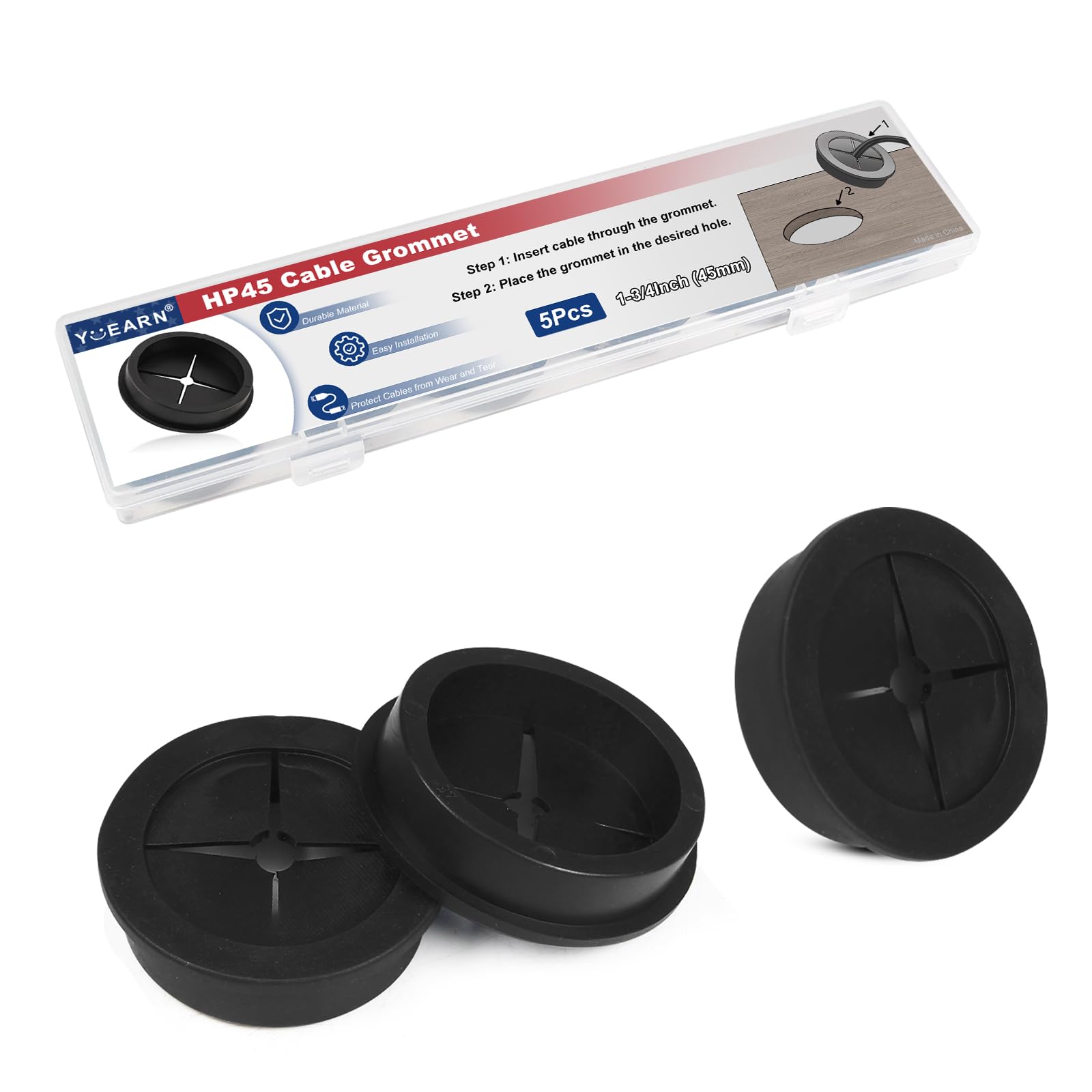 Photo 1 of 1-3/4 Inch Cable Grommet (45mm)– 5 Pcs Flexible Rubber Wire Hole Plugs for Industrial Control Panel, UPS Enclosure (Black)