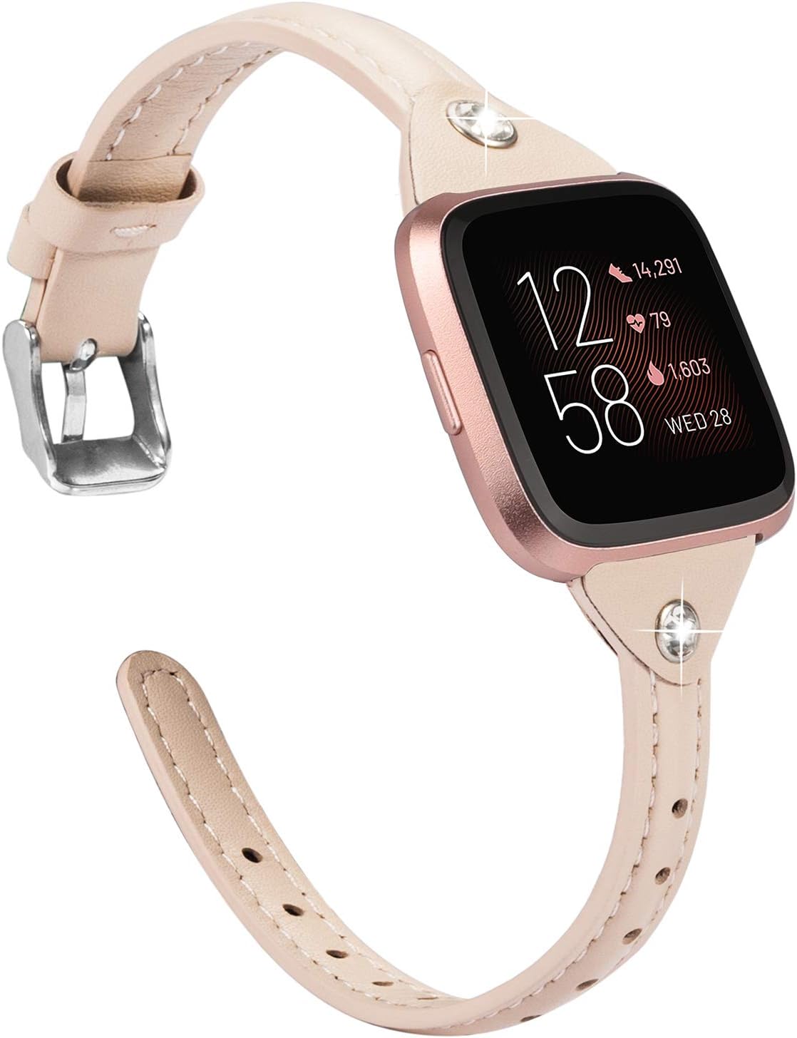TOYOUTHS Slim Strap Compatible with Fitbit Versa/Versa 2/Versa Lite/Versa SE Bands for Women Men Thin Genuine Leather Replacement Wristbands Handmade Watch Band Accessories Multi Colors