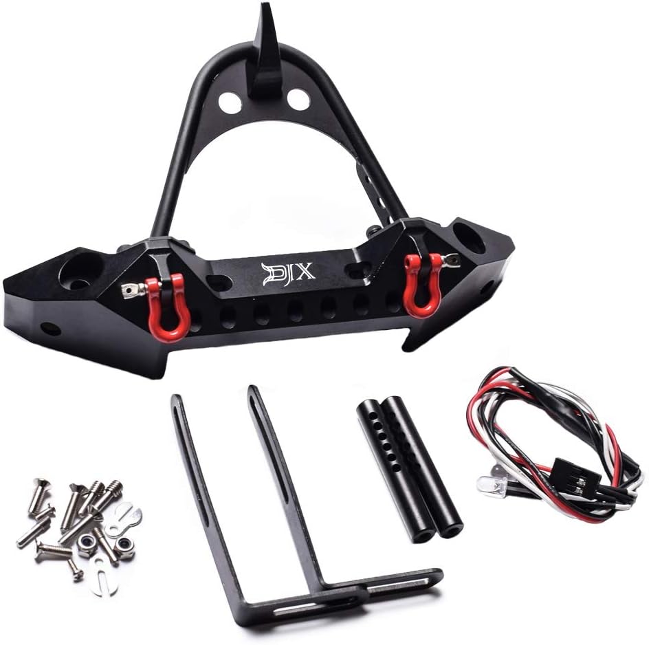 DJXMetal CNC Front Bumper with LED Light for 1/10 RC Crawler Car Traxxas TRX-4 Axial SCX10 & SCX10 II 90046