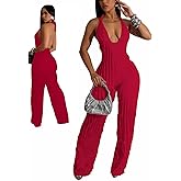 Doweha Sexy Summer Halter jumpsuits for women Dressy 2025 backless V Neck wide leg long pants jumpsuit Romper club outfit