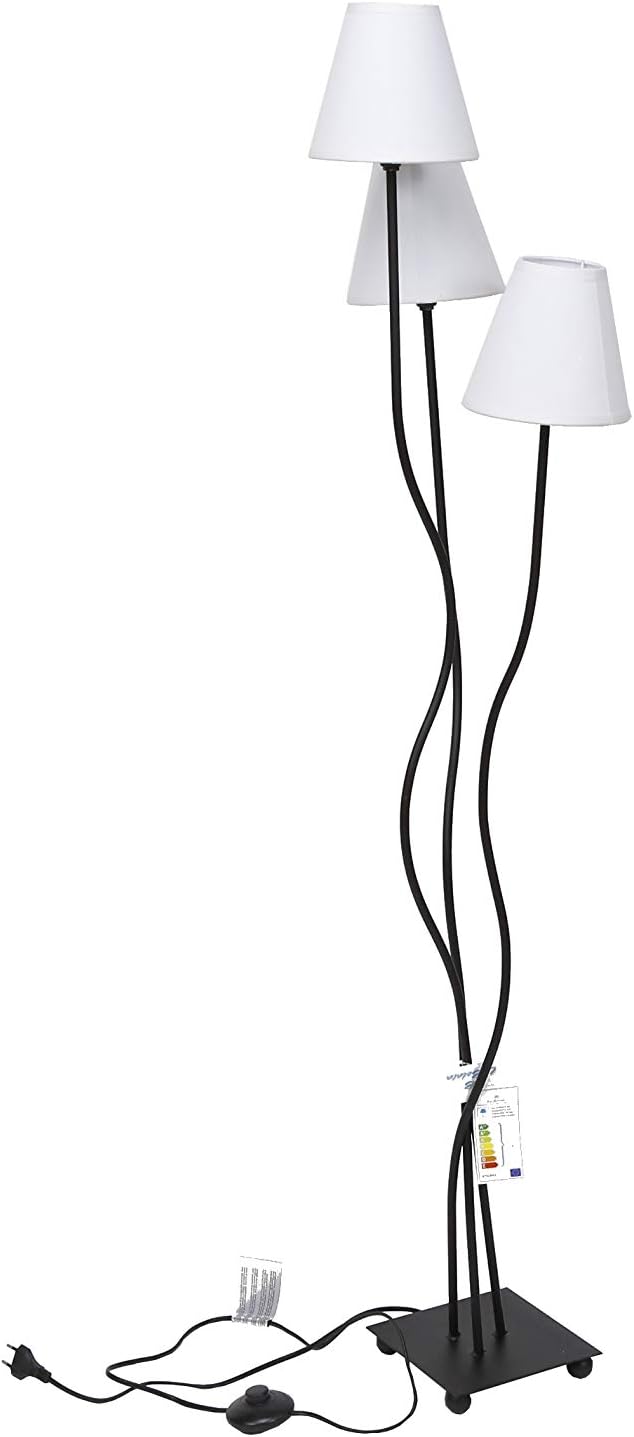 lampara pie forja negro blanco