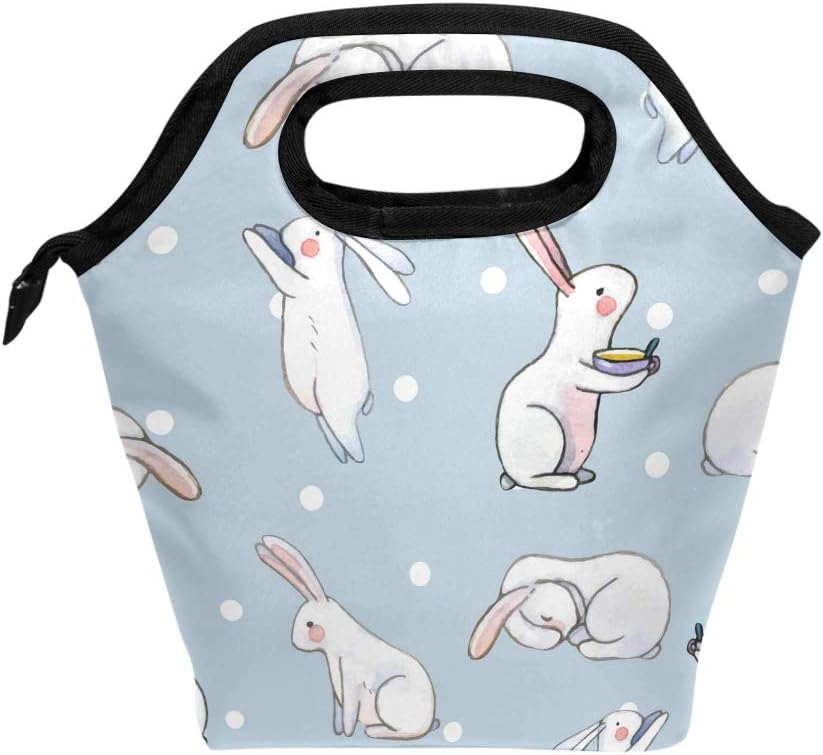 CPYang Lunch Box Bag Polka Dot Animal Rabbits Insulated Lunchbox Tote Cooler Handbag for School Work Office Picnic