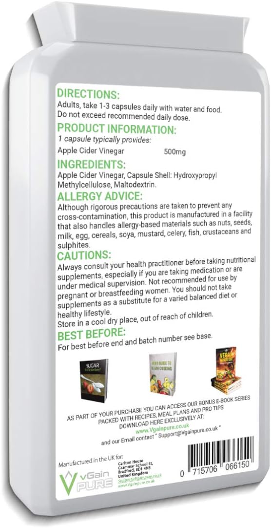 Apple Cider Vinegar Capsules by vGain PURE, Suitable for Vegans and Vegetarians - Image 3
