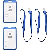 YOKIVE 2 Pcs Badge Holder, Vertical Aluminum with Metal Hook Detachable Neck Lanyard | Protecting Cards, Great for ID Cards (Blue, 3.7 x 2.3-inch)
