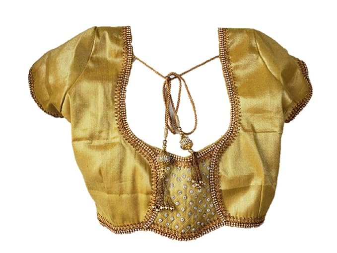 Noories Corner Women's Tissue Readymade Blouse, Shining Gold, Yellow, Black, Orange, Purple, Meroon, Pink, Green, Sizes: 32-46