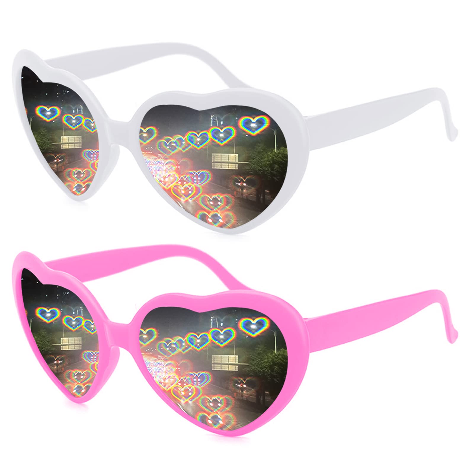 Photo 1 of 2 Pack Heart Shaped Diffraction Glasses for Women, Heart Effect Sunglasses are Perfect for Valentines Day Accessories, Rave Party, Wedding Party, Musical Evening, Fireworks Shows.