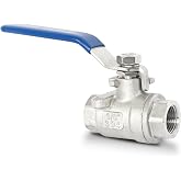 3/8" NPT Full Port Ball Valve, 2-Piece Stainless Female Thread 1000WOG DN10 | Heavy Duty, Quarter-Turn Operation, Blow-out Proof Stem, for Water, Oil and Gas, Plumbing, HVAC &amp; Air Compressor Systems