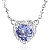 Dlismno 925 Silver Plated Dainty Birthstone Necklace for Women, 5A Heart Cubic Zirconia Pendant, Birthday Anniversary Valentine's Gifts for Her, 18-20 Inches