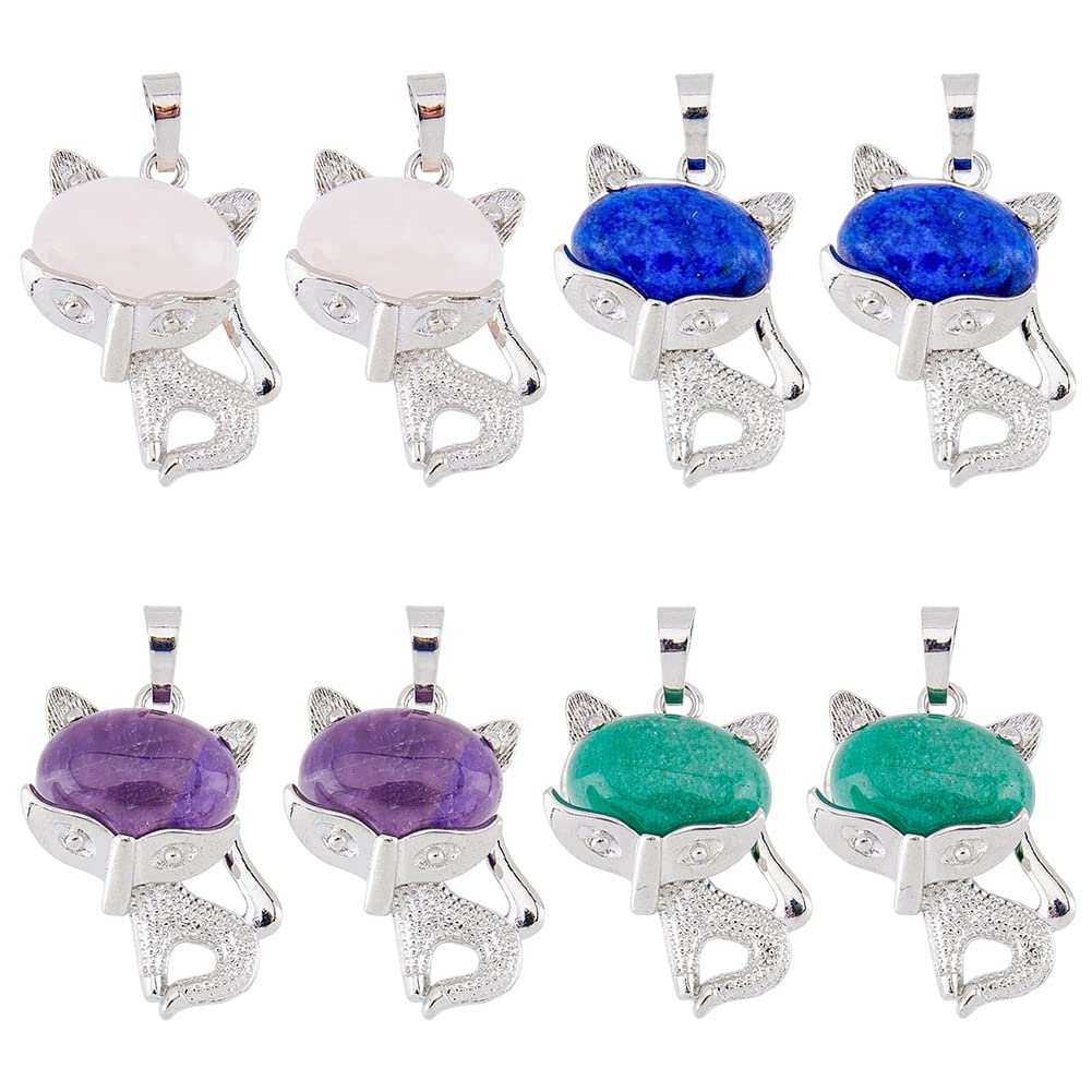DICOSMETIC 8Pcs 4 Colors Cat Shape Crystal Pendant Cute Animals Stone Charms Natural Gemstone Pendants Rose Quartz kitty Pendants Green Aventurine Pendants for Jewelry Making Craft