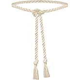 Bgfhna Simple Cotton Long Waist Rope Tie Belts for Women Dresses Tassel Braided Boho Crochet String Belt for Jeans Jackets