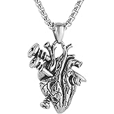 HZMAN Vintage Stainless Steel Necklace for Men Punk Gothic Screw Heart Pendant