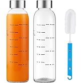 weasland Glass Juice Bottles with Lids Set of 2, 17 oz Reusable Glass Water Bottles with Stainless Steel Caps, BPA Free,Leak Proof,Dishwasher Safe,for Refrigerator, Juicing, Iced Coffee, Cold Brew