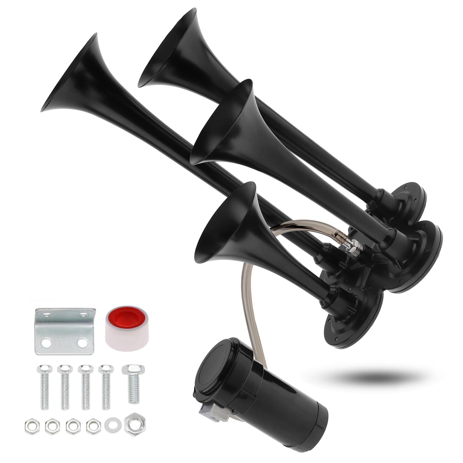Photo 1 of DriSentri Train Horns Kit, 4 Trumpet Air Horn Kit, 12V 185db Super Loud Train Horns for Pickup Trucks, Four Trumpet Air Horn with Compressor for Vehicle Cars Trucks Pickup Trains Lorrys Boats