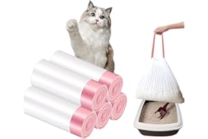 50 Counts Cat Litter Box Liners, 38" x 17" Drawstring Bags for Kitty Litter Pan Receptacles, One Step Cleaning, Heavy Duty, E