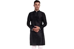 SKAVIJ Men's Art Silk Woven Design Long Kurta Mandarin Collar Straight Shirt