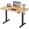 Furmax Electric Height Adjustable Standing Desk Large 48 x 24 Inches Sit Stand up Desk Home Office Computer Desk Memory Preset with T-Shaped Metal Bracket, Maple