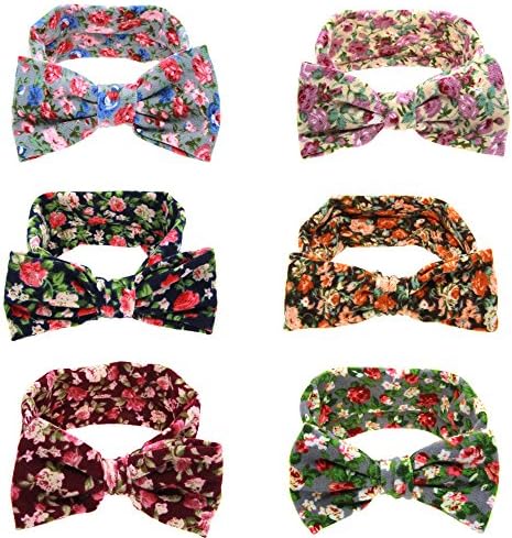 Baby Girls Toddler Floral Printing Bow Hair Hoops Headbands Elastic Hair Band Set