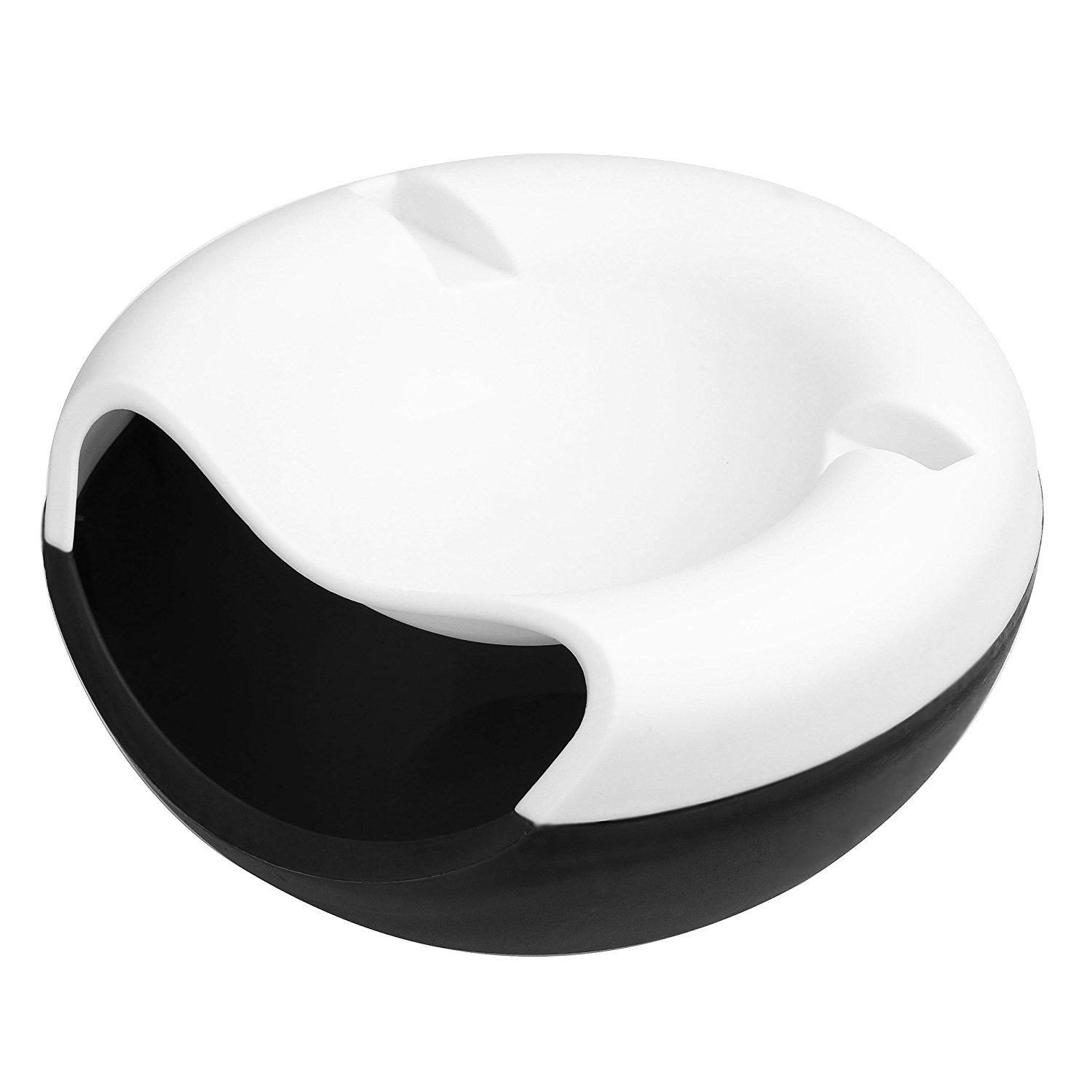 Chip and Dip Serving Dish Bowl for Snacks, Nuts, Seeds with Mobile Phone Holder, Black/White