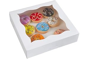25-Pack 12"x12"x3"Large White Bakery Boxes with PVC Window for Pie and Cookies Boxes Small Natural Paper Box 12x12x3inch,Pack