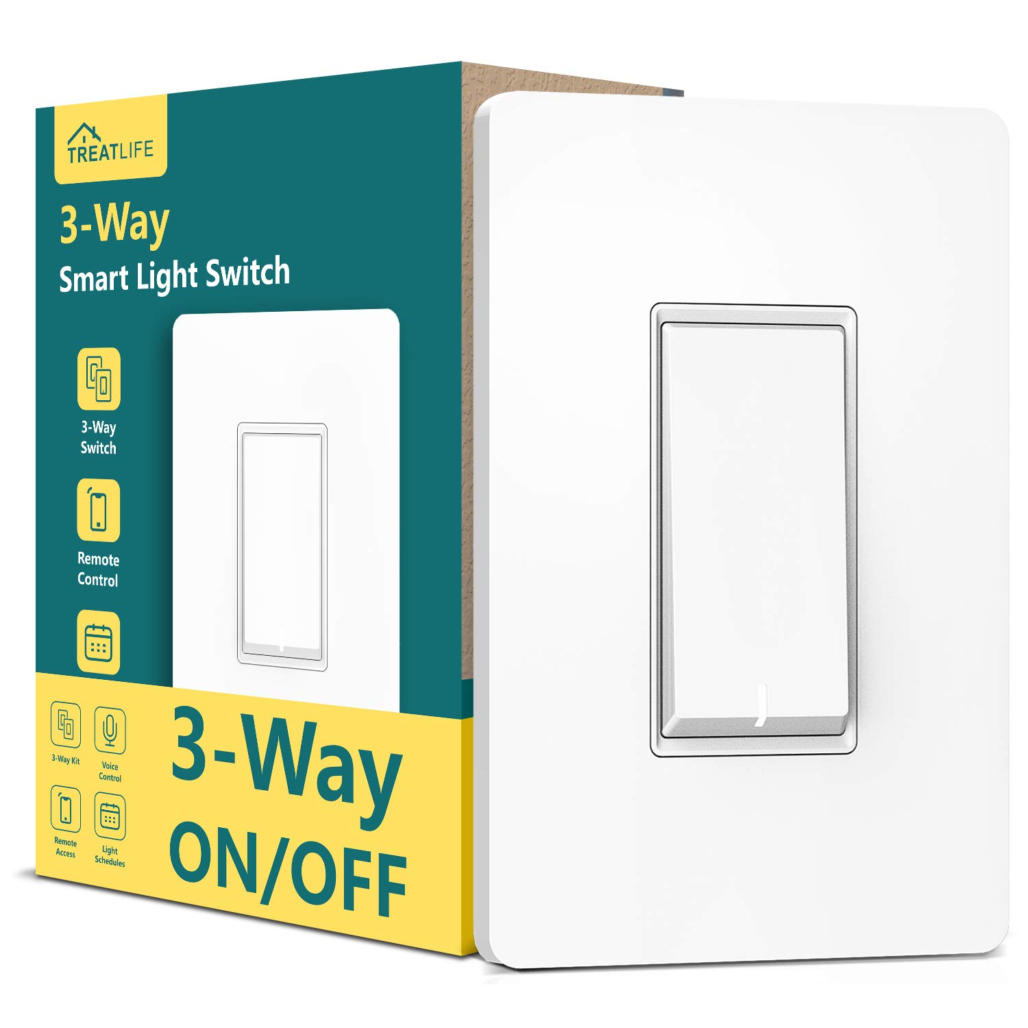 Photo 1 of TREATLIFE 3-Way Smart Light Switch, 2.4GHz WiFi Smart Switch Compatible with Alexa, Google Home & SmartThings, Remote Control, Scheduling, Neutral Wire Required, 1 Pack