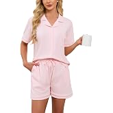 Seekcomfy 100% Cotton Women's Pajama Set with Button-Up Short Sleeve Lounge Sets Sleepwear Casual 2Pcs Pjs With Pockets