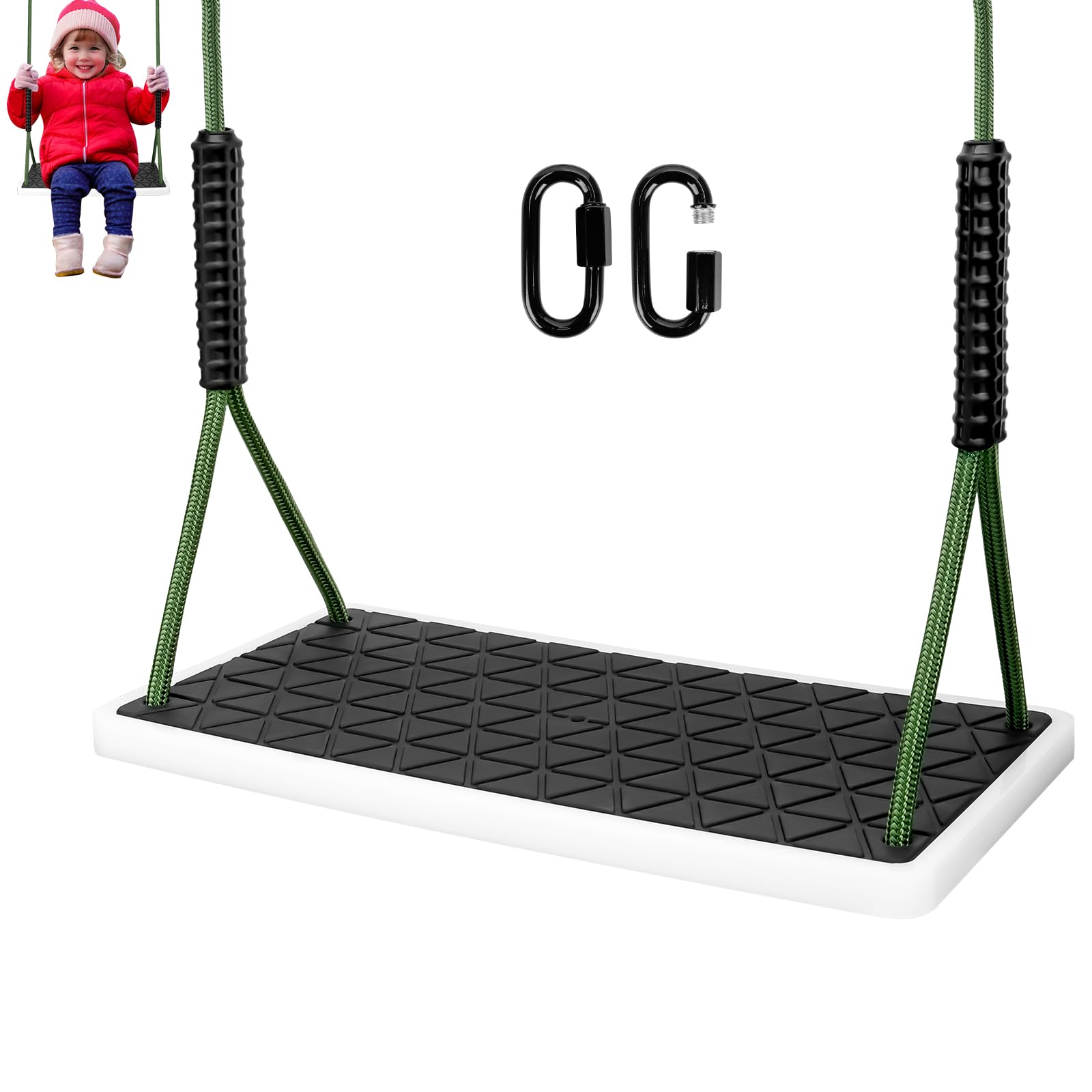 Photo 1 of Dakzhou Heavy Duty Swing Seat Non-Slip with Tree Rope Adjustable Swing Set Accessories Replacement for Kids Outdoor Backyard Playground Jungle Gym?Black