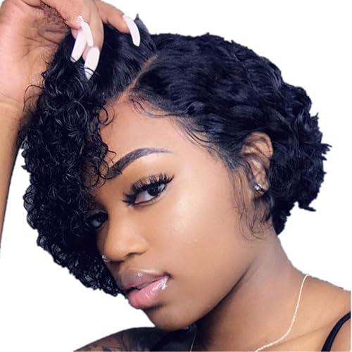 Lace Closure Wigs Short Curly Human Hair Short Bob Wigs, Lace
