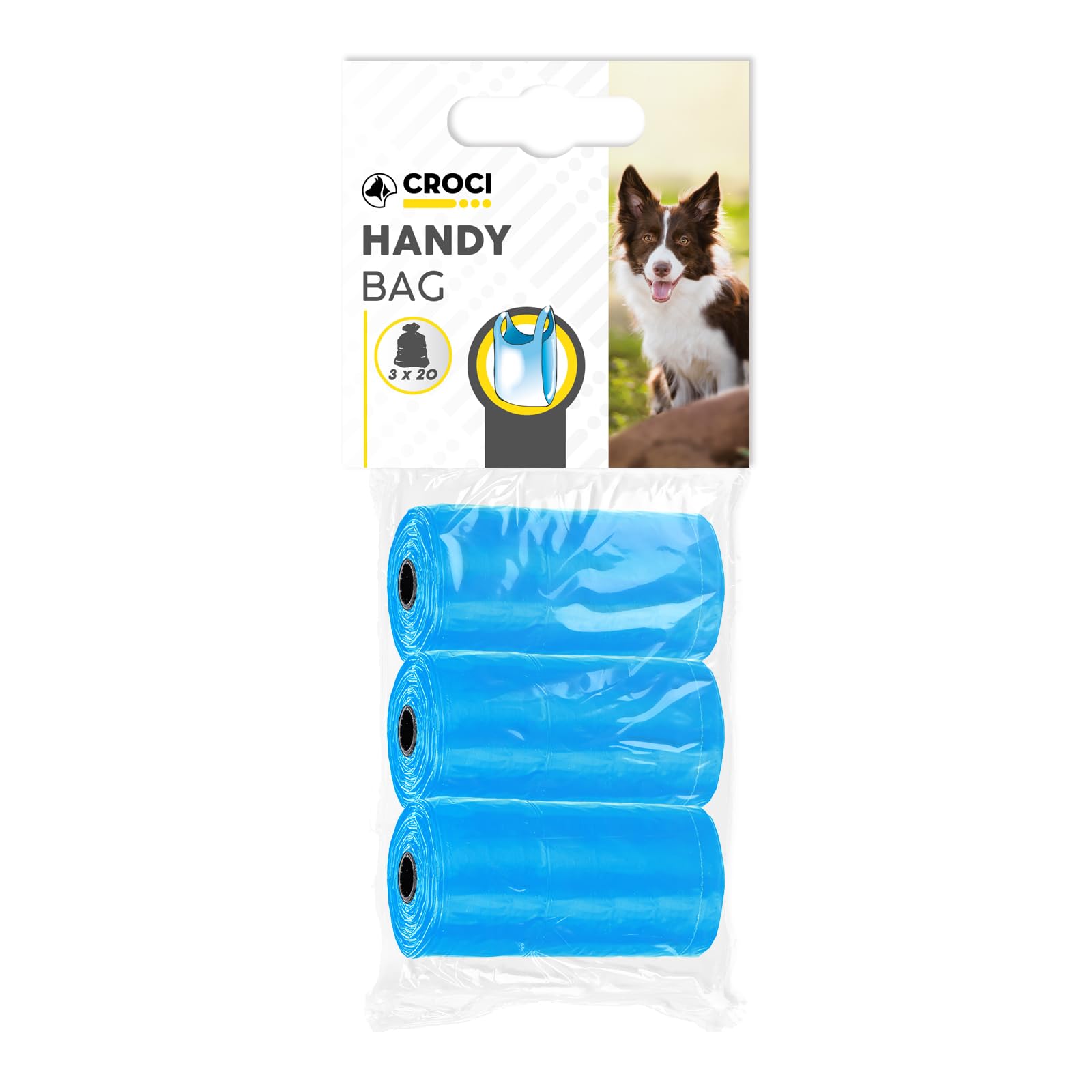 Croci - Hygienic bags for dog waste, 3 rolls total 60 bags, with handles, light blue