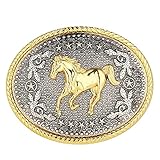 Western Rodeo Running Horse Belt Buckle Oval Engraved Star Pattern belt buckle