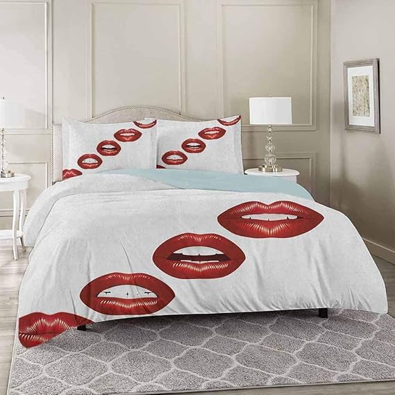 YUAZHOQI Kiss Bedding Duvet Cover 3 Piece Set Twin, Vivid Full Red Lips