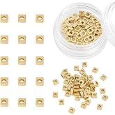 BEADIA 14K Gold Plated Square Spacer Beads 3x1.5mm 50pcs for Jewelry Making Findings Non Tarnish