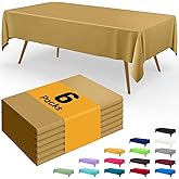 Smiry Disposable Table Cloth - 6 Pack, 54 x 108 Inch Waterproof Rectangle Tablecloths for Parties, Decorative Plastic Table Cover, Leakproof & Sturdy, Gold