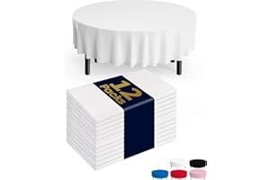 Pureegg Plastic Table Cloth Disposable 12 Pack, 84'' Round Table Cloths, Party, Picnic, Wedding, Decorative Tablecloths, Round, White Plastic Cover, Leakproof & Sturdy, White