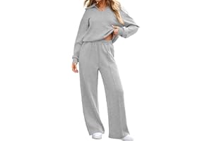 Aleumdr Womens 2 Piece Outfits Fall Lounge Set Sweatsuit Long Sleeve Tops Wide Leg Pants with Pockets Travel Outfit