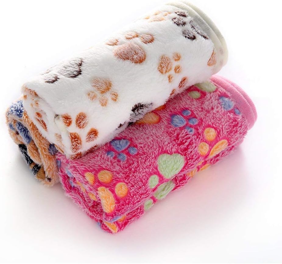 Luciphia 1 Pack 3 Blankets Super Soft Fluffy Premium Fleece Pet Blanket Flannel Throw for Dog Puppy Cat Paw Brown/Pink/White Small : Pet Supplies