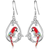 Parrot Earrings 925 Sterling Silver Parrot Jewelry for Women Parrot Dangle Earring Birthday Gift for Parrot Lover