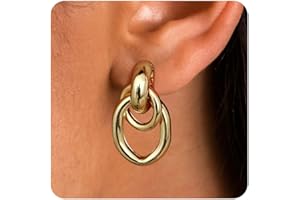 FIBO STEEL 14K Gold Plated Clip On Earrings for Women - Geometric Statement Non Pierced Earring Chunky Knot Link Colorful Dangle Clip Earrings Trendy Jewelry Gift