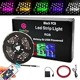 Battery Powered LED Strip Lights,Geekeep Waterproof RGB LED Light Strips,Flexible and Cuttable Rope Light with Battery Pack and USB Cable,17 Key RF Wireless Remote Controller-Black (2m/6.56ft)